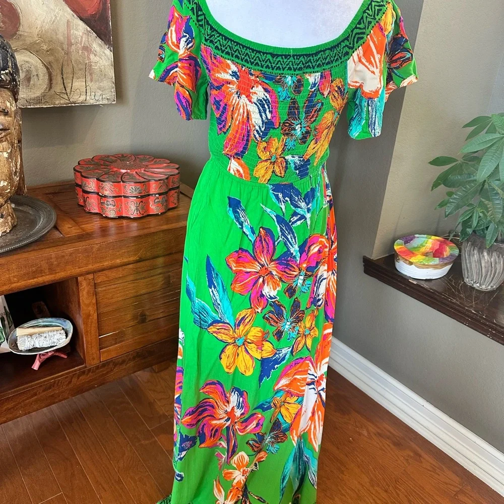 Jealous Tomato Green Floral High Low Dress - Picture 3 of 4